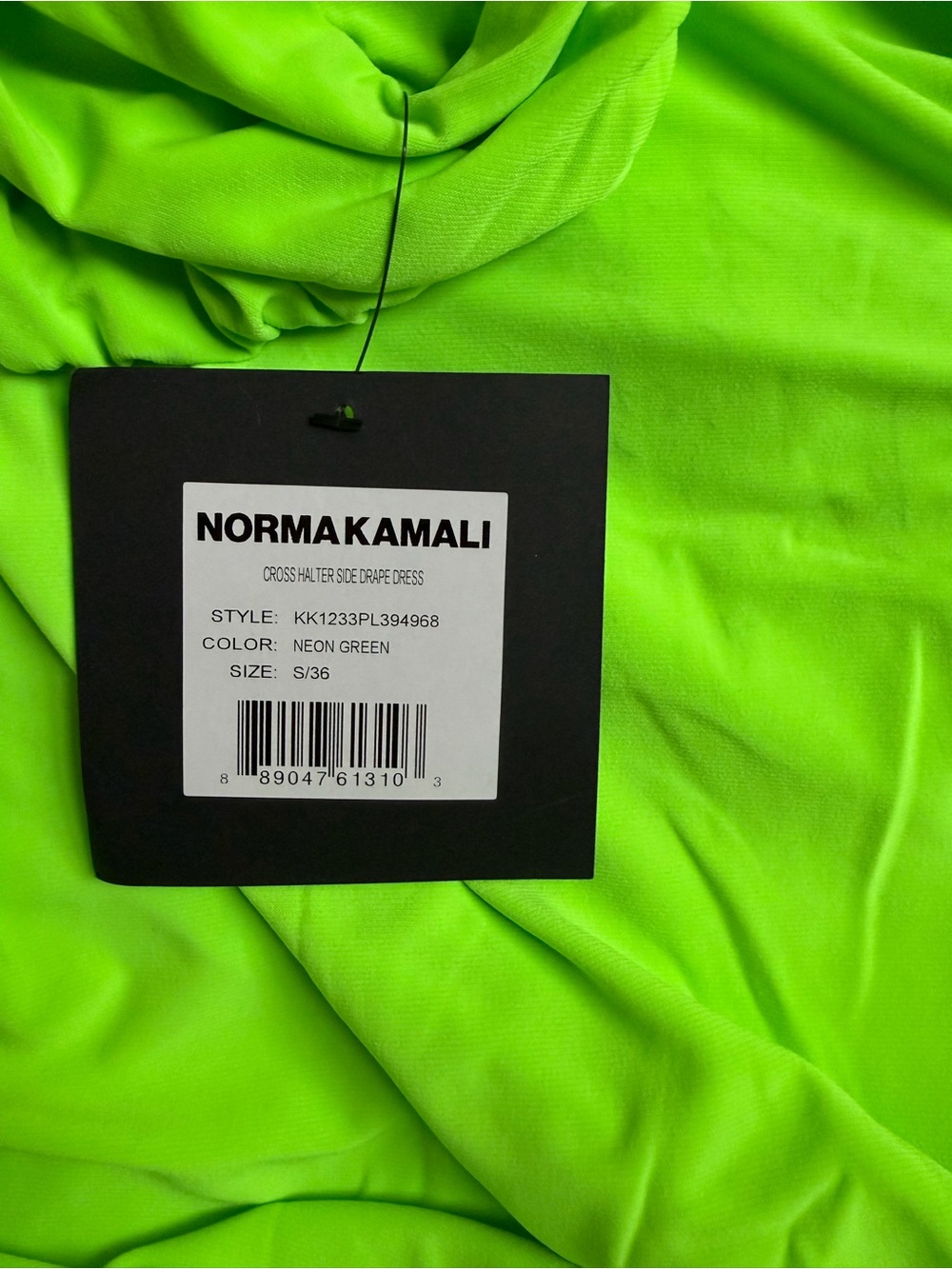 NWT Norma Kamali Cross Halter Drape Midi Dress in Neon Green ~ Sizes S & L - Picture 6 of 8